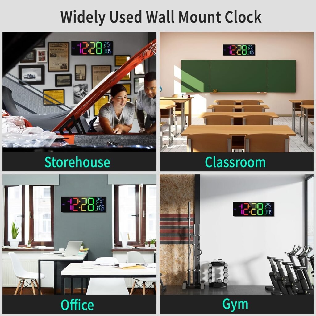 Large Digital Wall Clock 16.2 inch Display, with RGB Color,Temperature,Remote Control,4 Level Brightness Dimmer,Night Light,2 Alarm,12/24H,DST Perfect for Home/Office/Garage/Gym/School