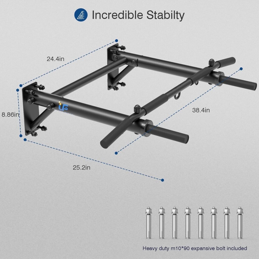 Wall Mounted Pull Up Bar, Thicken Steel Max Load 300 lbs，Punch Bag and TRX Training Hook for Home Gym Upper Body Workout Chin up Bar for Garage