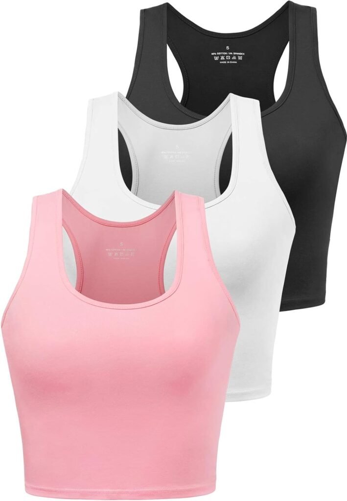 Sports Crop Tank Tops for Women Cropped Workout Tops Racerback Running Yoga Tanks Cotton Sleeveless Gym Shirts 3 Pack