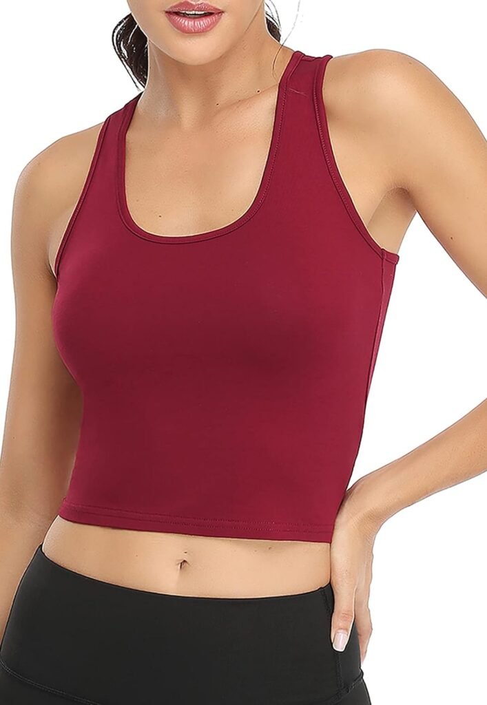 Sports Crop Tank Tops for Women Cropped Workout Tops Racerback Running Yoga Tanks Cotton Sleeveless Gym Shirts 3 Pack