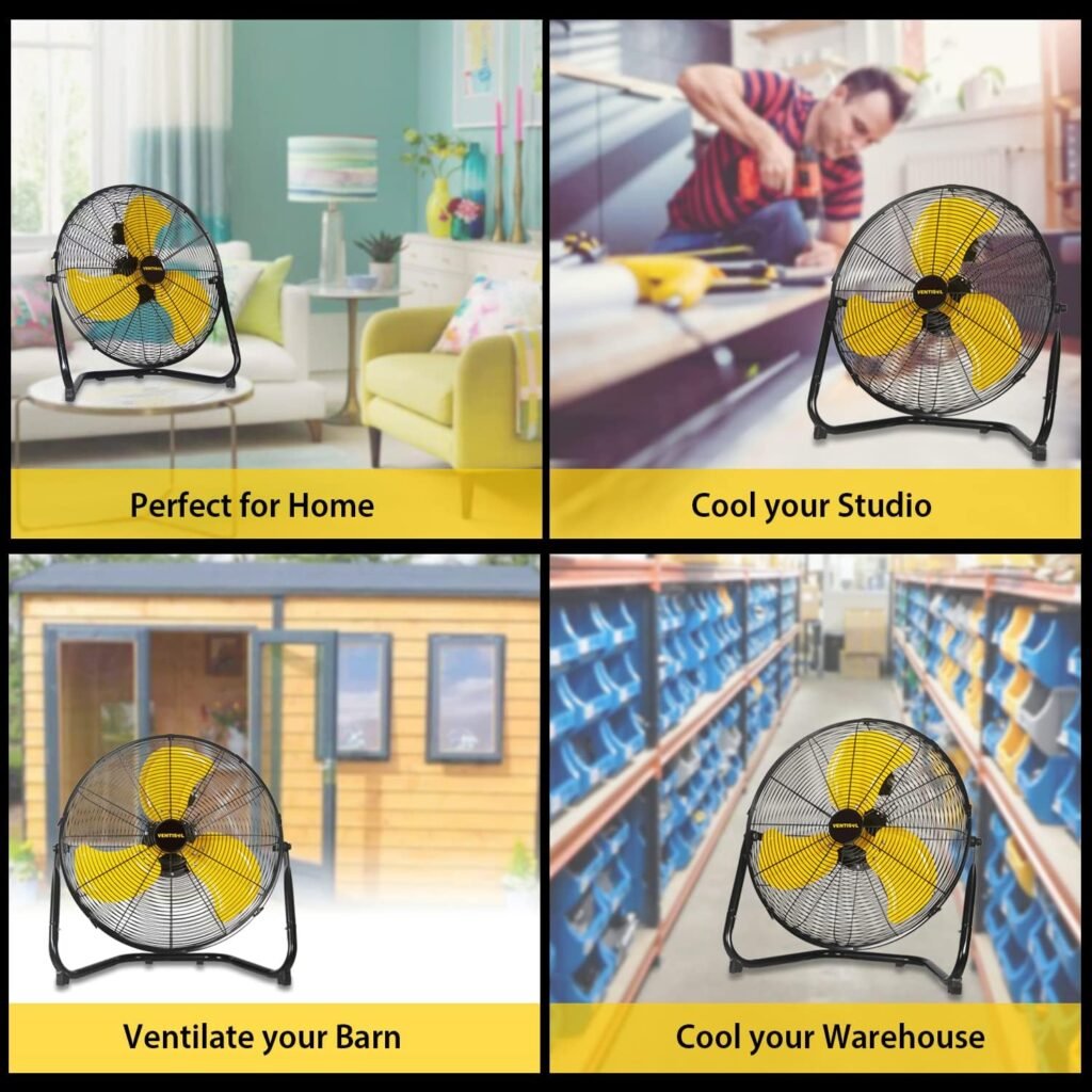 VENTISOL 14 Inch High Velocity Orbital Floor Fan or Wall Mounted Fan with 720° Adjustable Tilting, 1,560 CFM, 3-Speed Oscillating Fan for Commercial, Residential Gym, Garage, Workshop,Home Use