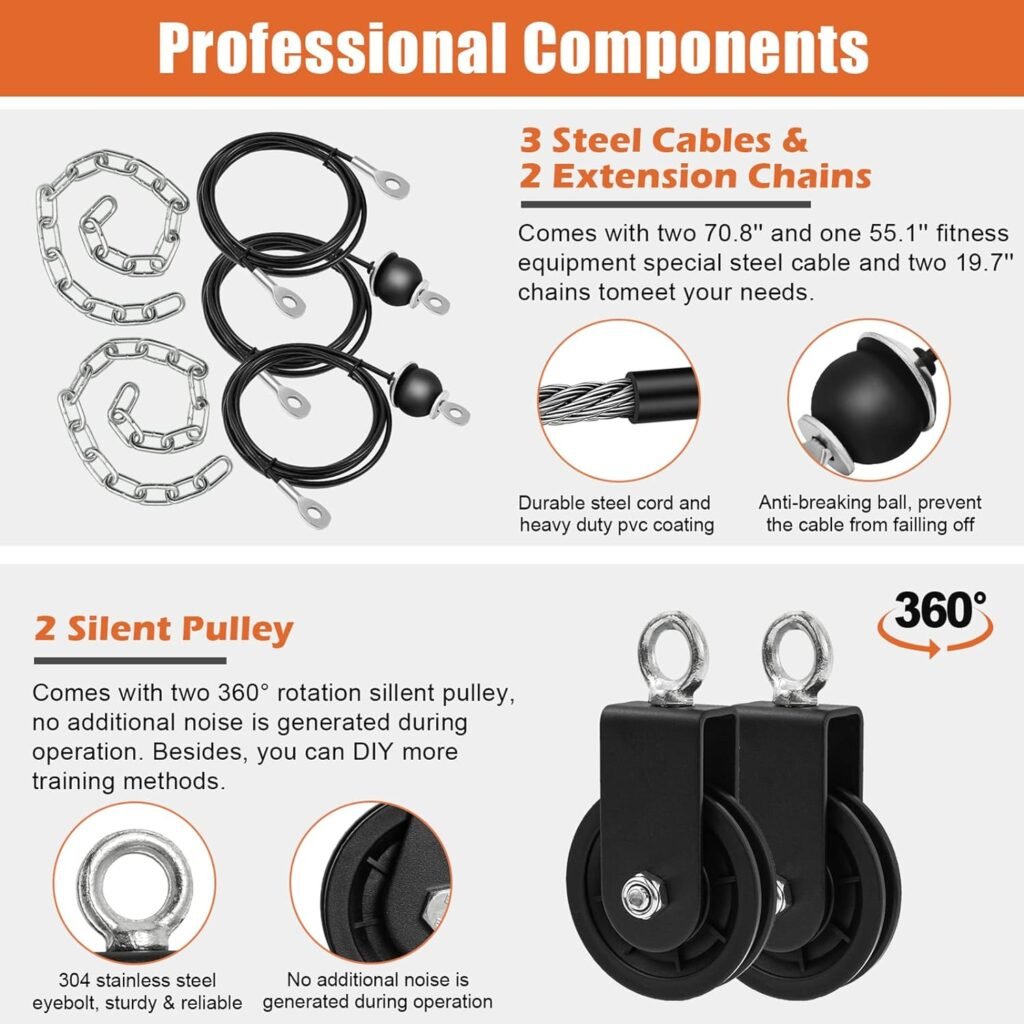 Home Gym Pulley System, Tricep Workout Pulley System for LAT Pulldown, Biceps Curl, Triceps, Shoulders, Back, Forearm Workout, Weight Cable Pulley System for Squat Rack, Garage