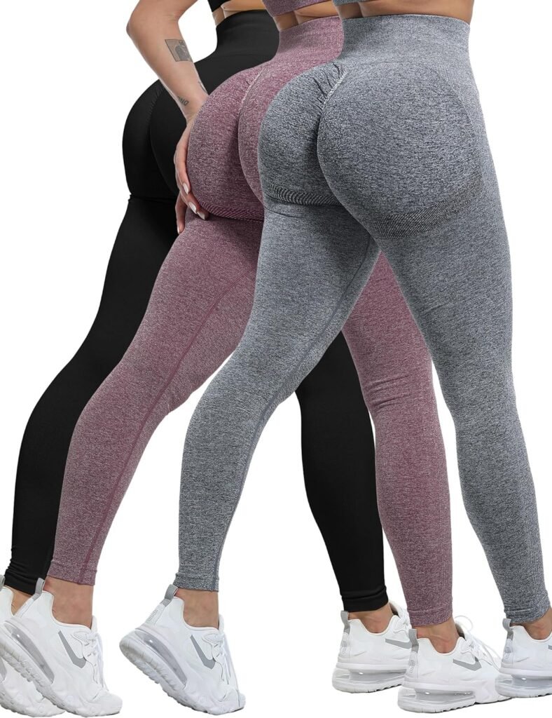 CHRLEISURE 3 Piece Workout Leggings Sets for Women, Gym Scrunch Butt Butt Lifting Seamless Leggings