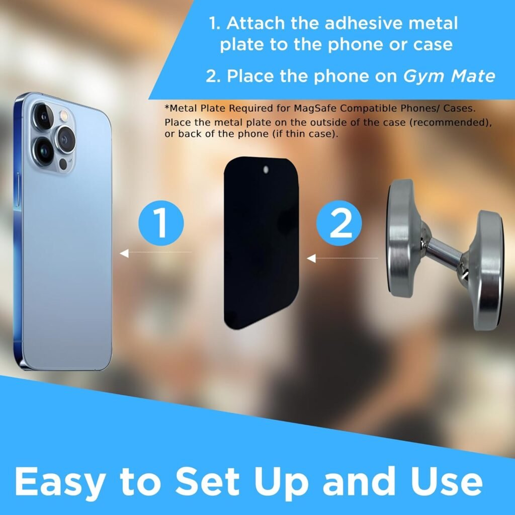 Dual Magnetic Phone Mount  Holder. Attaches magnetically to Metal Surface. Shoot Hands-Free Videos While Working Out. Strong Joints and Magnets. Compact Size.