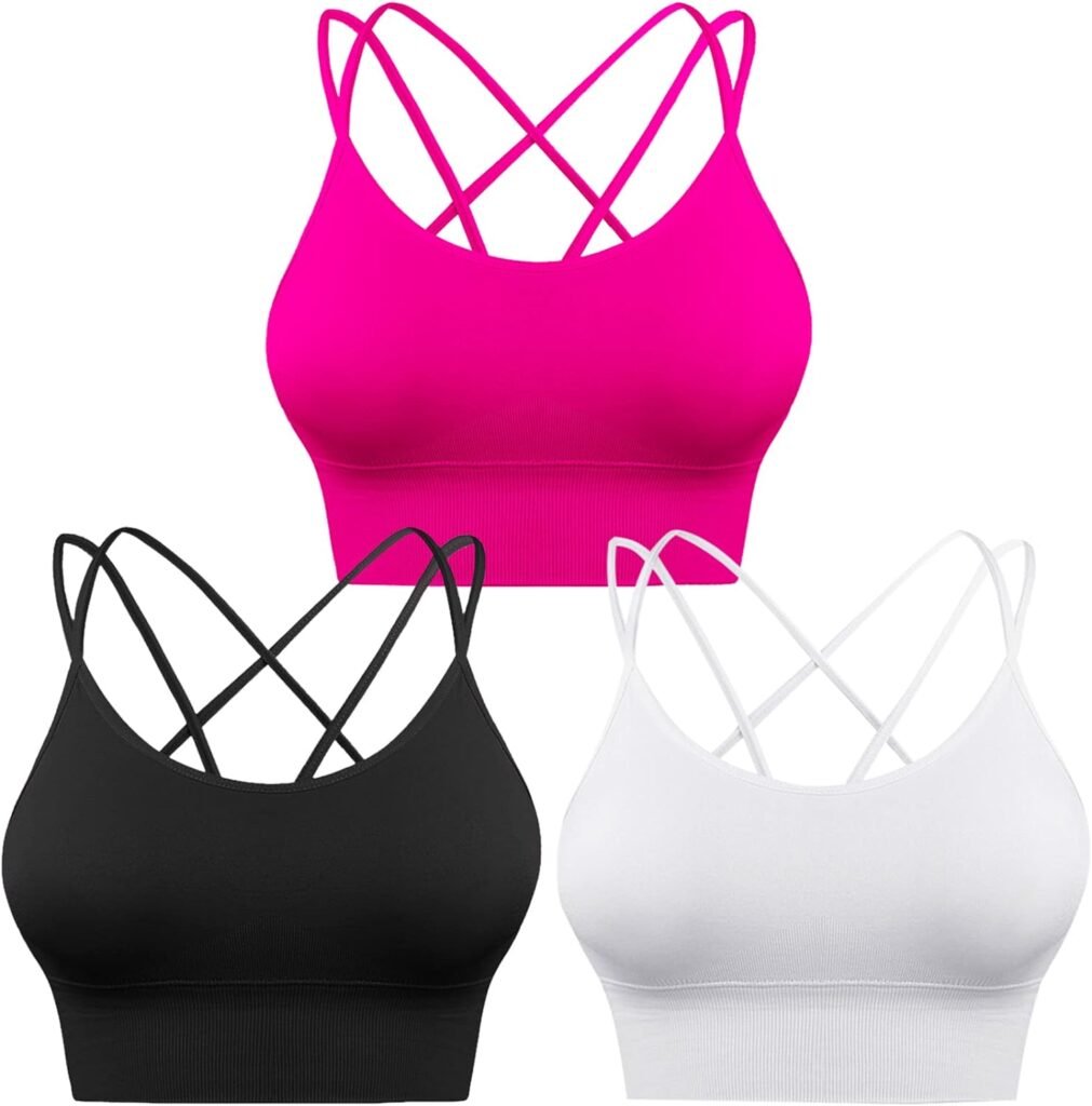 Sykooria 3 Pack Strappy Sports Bra for Women Sexy Crisscross for Yoga Running Athletic Gym Workout Fitness Tank Tops