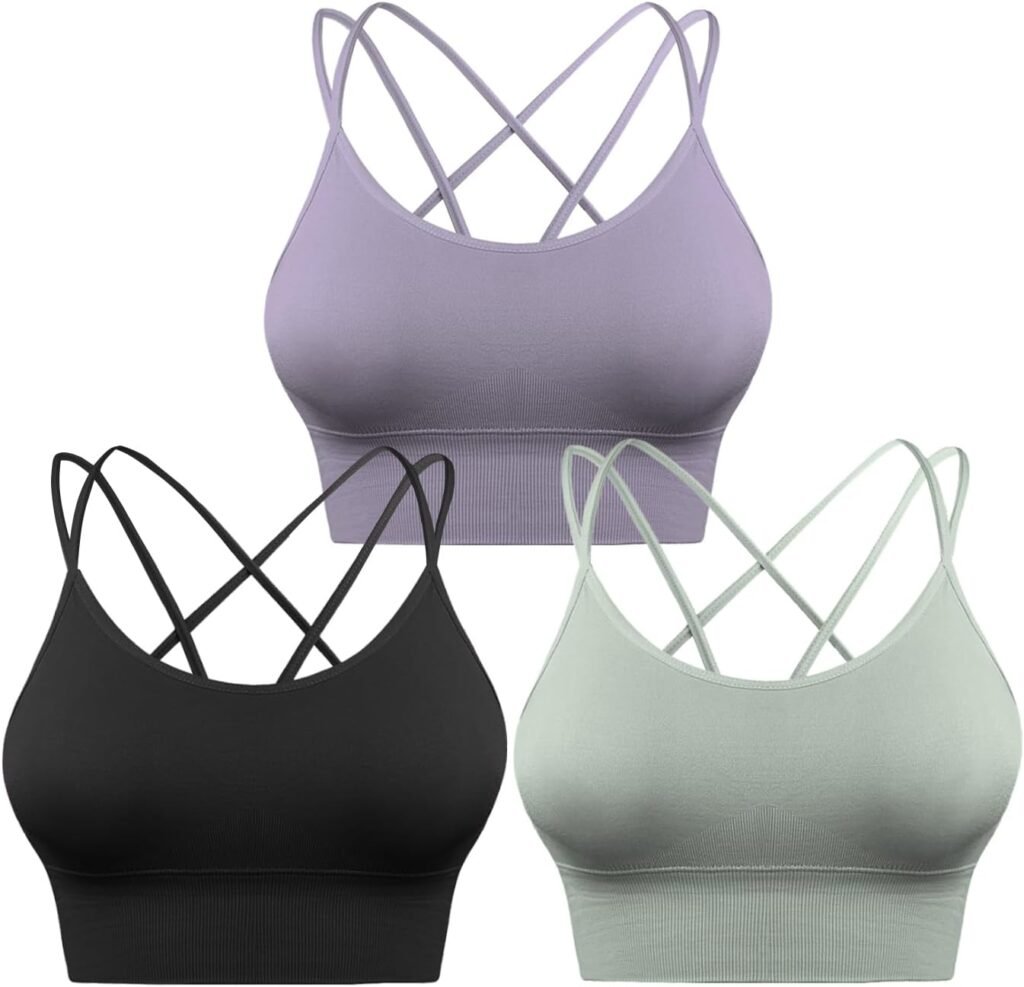 Sykooria 3 Pack Strappy Sports Bra for Women Sexy Crisscross for Yoga Running Athletic Gym Workout Fitness Tank Tops