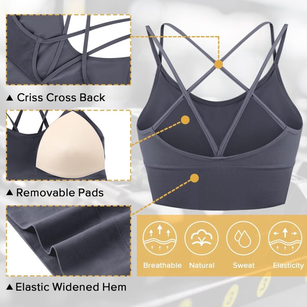 Sykooria 3 Pack Strappy Sports Bra for Women Sexy Crisscross for Yoga Running Athletic Gym Workout Fitness Tank Tops